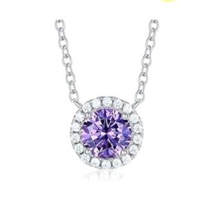 Gloffery 925 Sterling Silver Birthstone Necklace Created-Gems CZ Round Jewelry